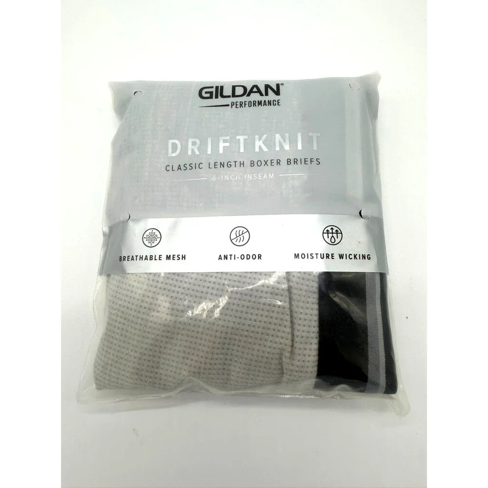Gildan Performance DriftKnit Boxer Brief 2XL XXL Light Grey Mesh Moisture Wickin